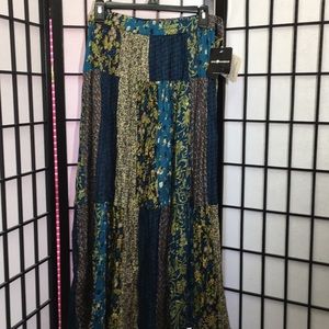 Sag Harbor Teal and Olive Patchwork Maxi Skirt